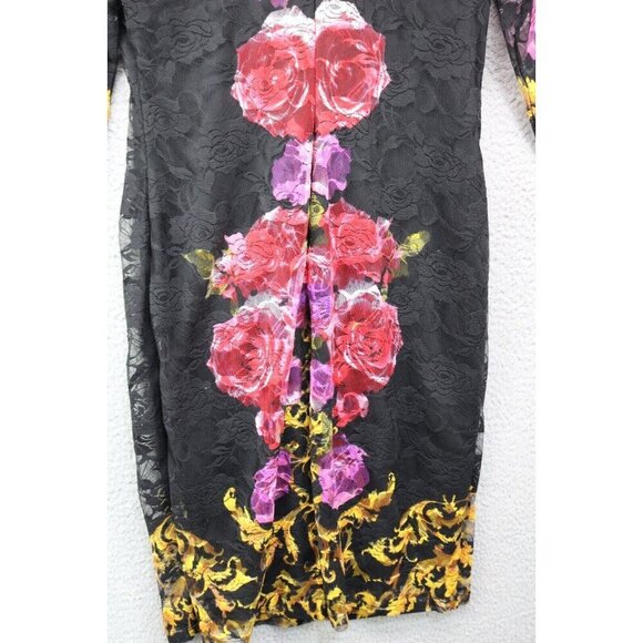 Venus 3/4 Mesh Sleeves Lace Sheer Floral Bodycon Dress-Large-Whimsigoth-Lined - Picture 11 of 13